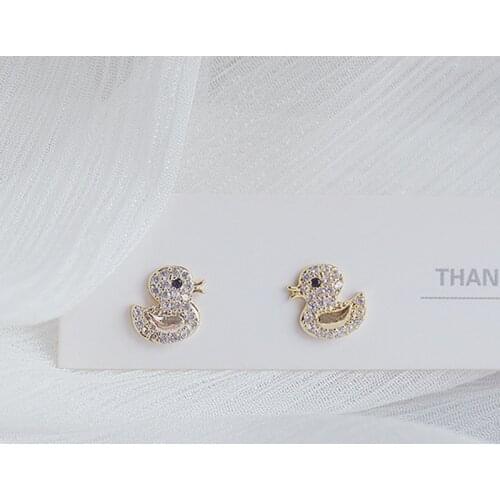 Simple Cute Shine Tiny Duck Women Earring Creative AAA Bling Zircon Funny Feminia Stud Earrings Daily Wedding Jewelry Pen;dant