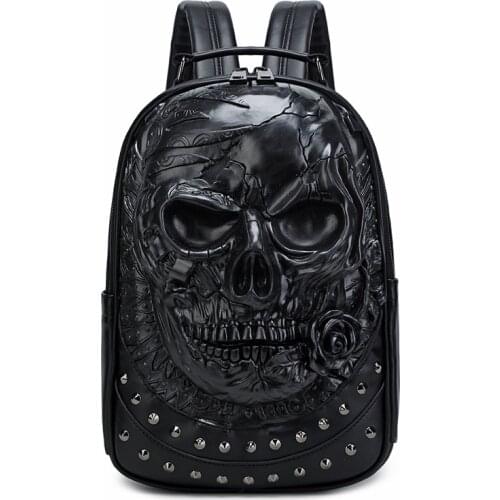 3D Skull Skeleton Embossed Shoulder Bag Travel Backpack Restore Halloween Cool Dark Gothic Carving Backpack