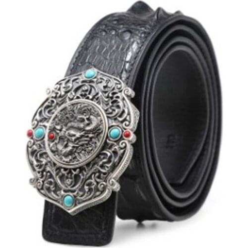 LINSHE belt male Genuine leather high-grade 925 sterling silver Jade buckle The real thing crocodile men belt business