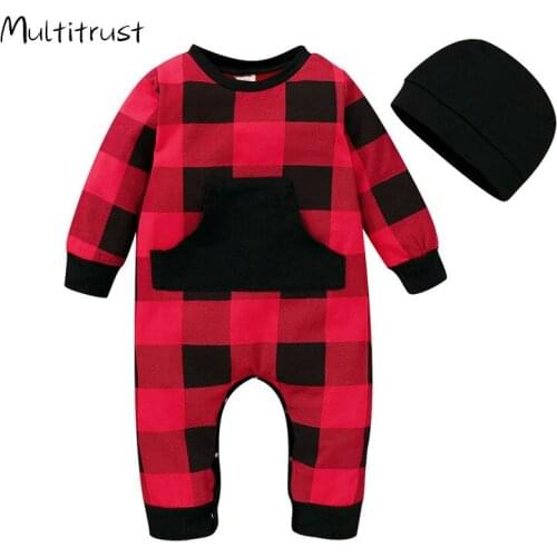 Christmas Romper Infant Newborn Toddler Baby Girl Plaid Checked Warm Xmas Bodysuit Romper Jumpsuit Clothes