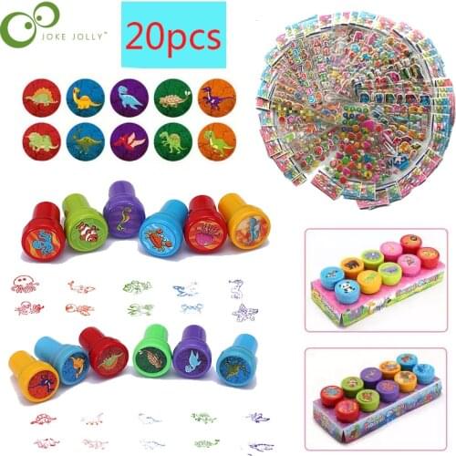 20pcs/Set Scrapbook Cartoon Stamper Toys and Stickers Toy Stamps Cartoon Animals Fruits Kids Seal DIY Toys WYW