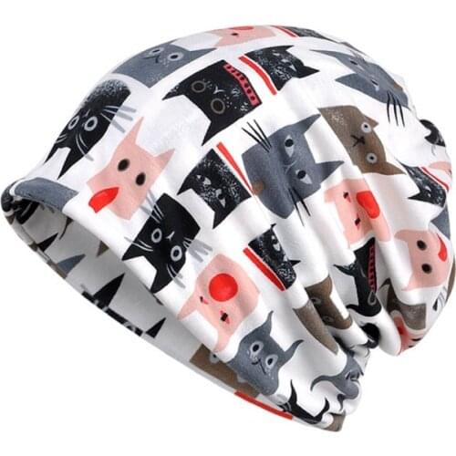 2 In 1 Sport Cap Scarf Cat Printed Fluffy Breathable Sunshade Stretch Cotton Hat Neck Warmer Hiking Travel Headwear