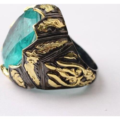 Tourmaline Mans Handmade 925 Silver Ring, 18K Gold Plated ,Handmade Oval shaped Paraiba
