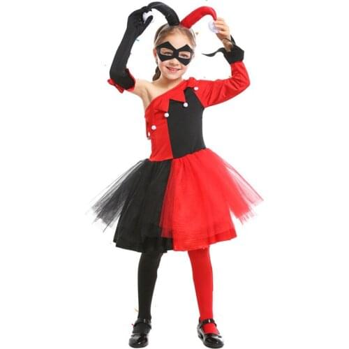 Funny Girls Halloween Droll Joker Costumes Kids Children Circus Clown Cosplay Carnival Purim Parade Stage Role Play Party Dress