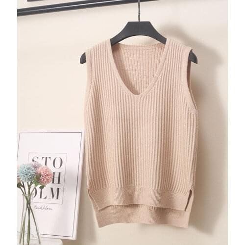 Pullover top ladies solid color knitted vest 2021 autumn and winter fashion new striped sleeveless v-neck sweater all-match