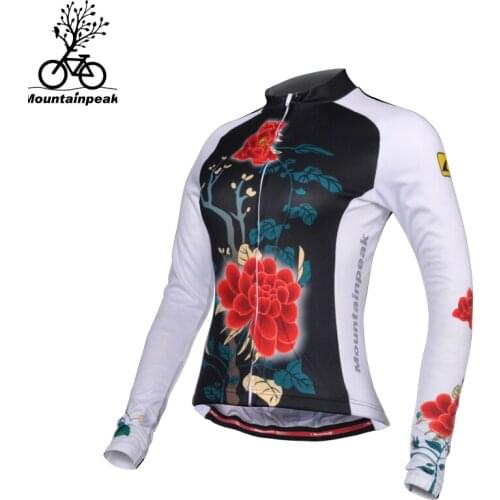Mountainpeak 2017 Print Rose Riding Jersey Long Sleeve Female Sport Quick Dry Women Cycling Jersey Windproof Bike Clothes