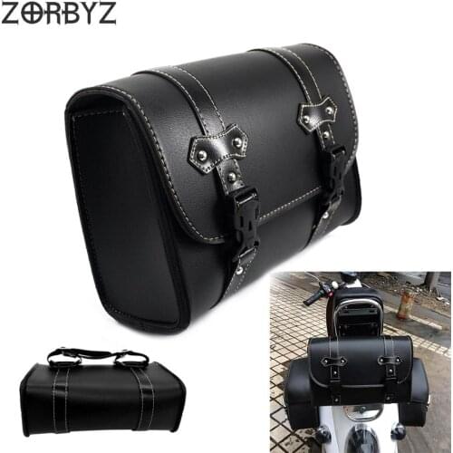 1XUniversal Black Durable Motorcycle Motorbike PU Leather Tool Roll Kit Saddle Bag Pannier Bag