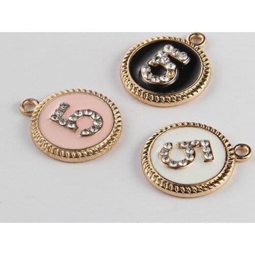 10pcs Round Shape Enamel Charms Drop Oil Rhinestone Number 5 Alloy Pendants Fit DIY Bracelet Earring Hair Jewelry AccessoryFX450