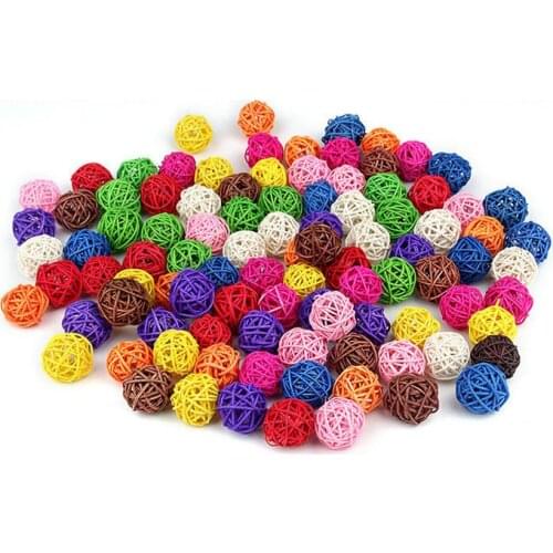 10pcs/lot 3cm 11 Colors Rattan Ball Ornaments Sepak Takraw Home Decorations DIY Ornaments Festival Decor Kids Toys Wooden Ball