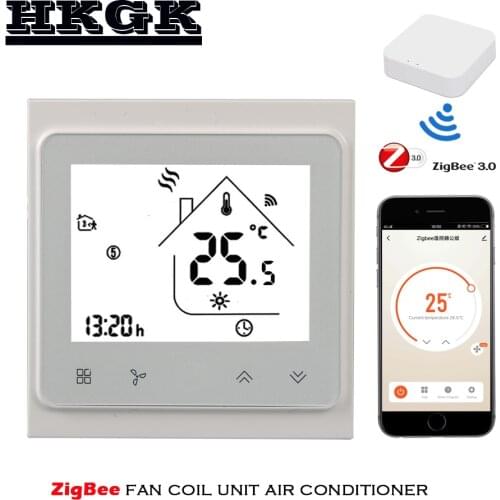 2pipe 4pipe ZigBee air conditioning thermostat programming, for heating and cooling, control with tuya APP Alexa Google home