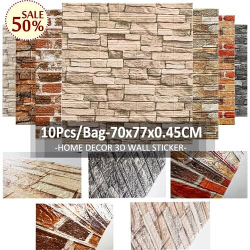 10pcs/bag 77x70cm 3D Brick Wall Stickers Pattern Wallpaper for Living Room Bedroom TV Wall Waterproof Self-Adhesive Decoration