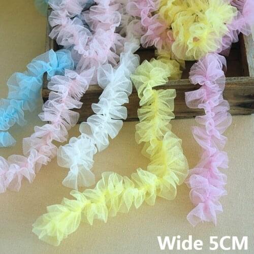 5CM Wide New Fluffy Mesh Lace Applique 3D Flowers Collar Ribbon Trim Dress Skirts Hats DIY Accessories Sewing Decoration 5Colors