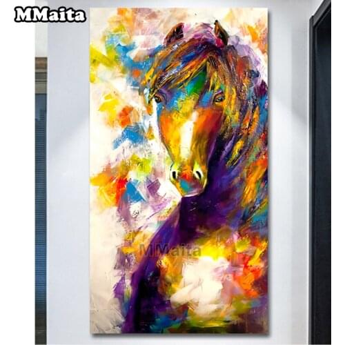 Diy 5 d diamond painting colorful horse diamond embroidery full drill crystal handmade puzzle mosaic animal room decor GG688