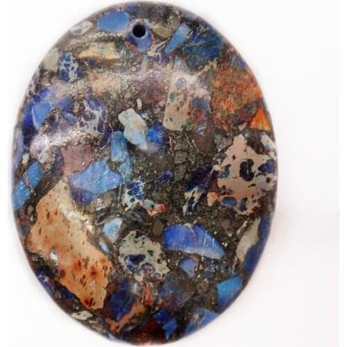 1Pcs 45x35x7mm Wholesale Sapphire Sea Sediment Jasper & Pyrite Oval Pendant Bead DIY Jewelry Accessories S986