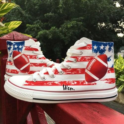 Wen Design Custom Hand Painted Shoes American Football American Flag Rugby Men Womens High Top Canvas Sneakers
