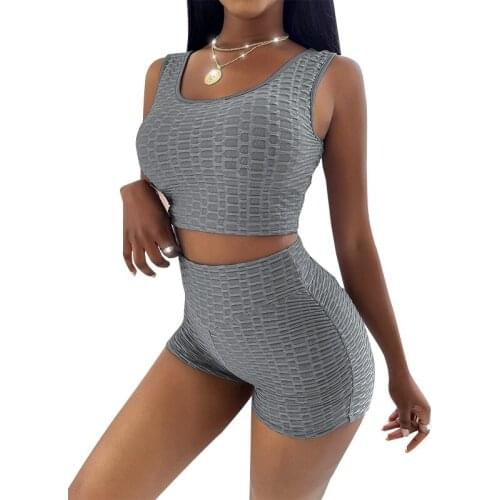 Womens Pineapple Grid Solid Color Shorts Sports Vest Suit Lady Set Tank Top Pants Suits Tracksuit Two Piece Set Fitness Outfit