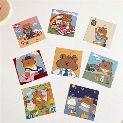 8 Sheets Kawaii Bear Card Double-Sided Cards Cute Wall Bedroom Decoration Scrapbook Korean Postcard Decorative Card Stationery
