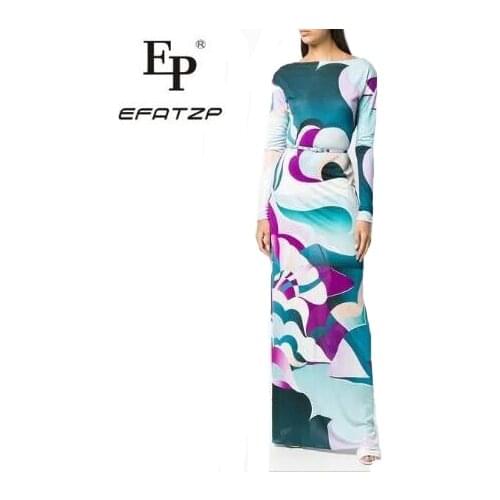 EFATZP New Autumn fashion lady high quality stretch knit slim Long Sleeve extended beach dress
