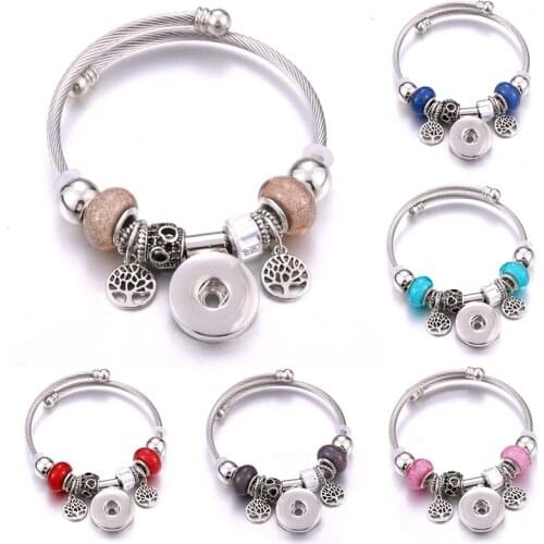 Elasticity Snap Button Bracelet Tree Of Life Bangles Beads Jewelry Making Snap Bracelet Fit 18MM Snap Buttons Jewelry