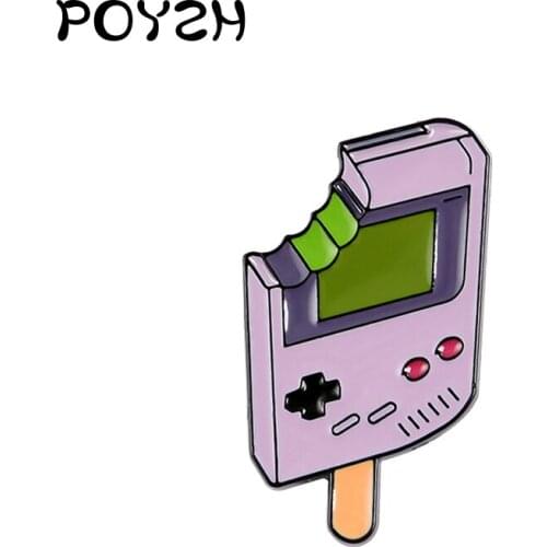 Lilac Green tea flavor Ice cream Enamel Brooch Hand-held Game machine shape Ice cream Lapel Pin Childhood memories Badge jewelry