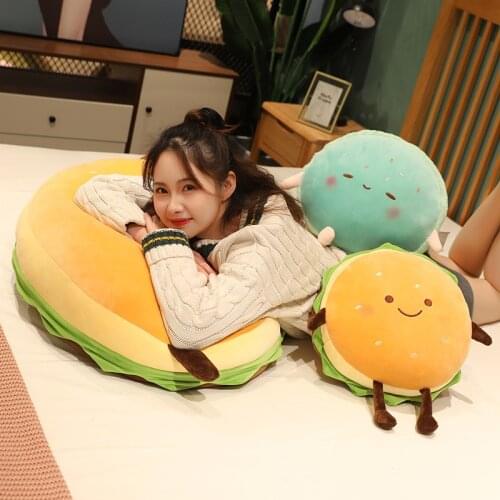 Hot New 1pc Creative Plush Soft Hamburger Macaron Pillow Baby Sleeping Toys Sofa Cushion Hand Warmer Bag Pendant For Kids Gifts