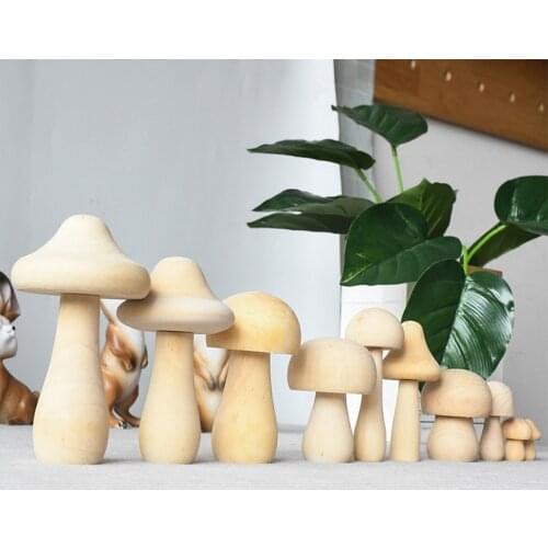 Wooden Mushroom Various Sizes Natural Unfinished Mushroom DIY Crafts Painting Peg Dolls Ornament Handmade Kids Toy Decoration