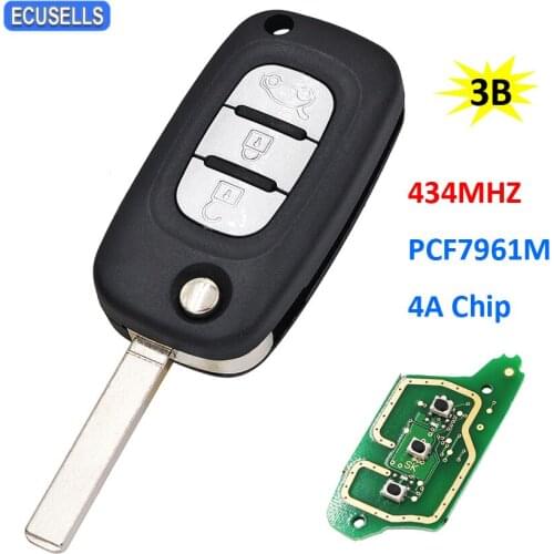3 Button Folding Flip Remote Car Key 434MHz PCF7961M 4A Chip for Renault Symbol Megane 3 Captur Kadjar 2013 2014 2015 2016 2017