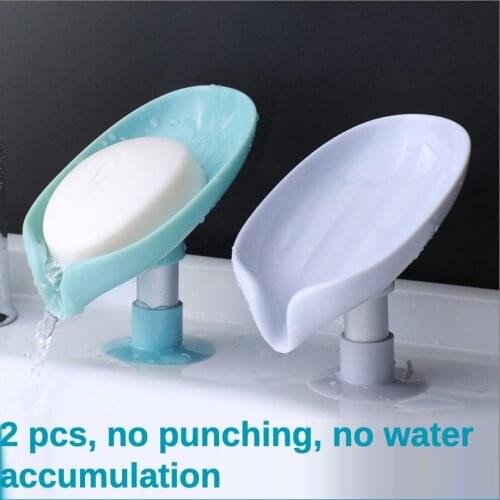 Creative Soap Box Leaf Shaped Perforated Free Standing Suction Cup Drain Bathroom Storage Soap Rack Laundry Soap Box