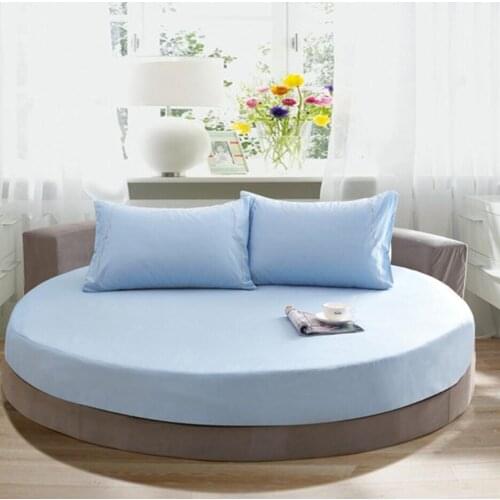 3pcs 100% Pure Cotton Round Fitted Bed Sheet European Style Solid Color Sheet and 2 pillowcase Bed Linen for Round 200cm 220cm