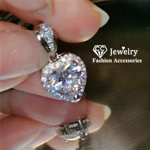 CC Pendants For Women S925 Silver Heart Cubic Zirconia Necklace Pendant Bridal Wedding Engagement Fine Jewelry No Chain CCN286