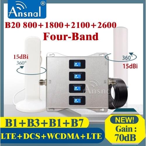 LTE B20 800 1800 2100 2600Mhz Four-Band Cellular Signal Booster GSM Repeater 2G 3G 4G CellPhone Cellular Amplifier LTE DCS UMTS