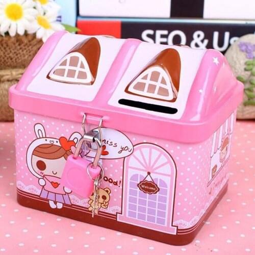 Small House Cute Piggy Bank Money Box Tinplate Saving Bank Best Gift for Children Money Saving Banks Gift