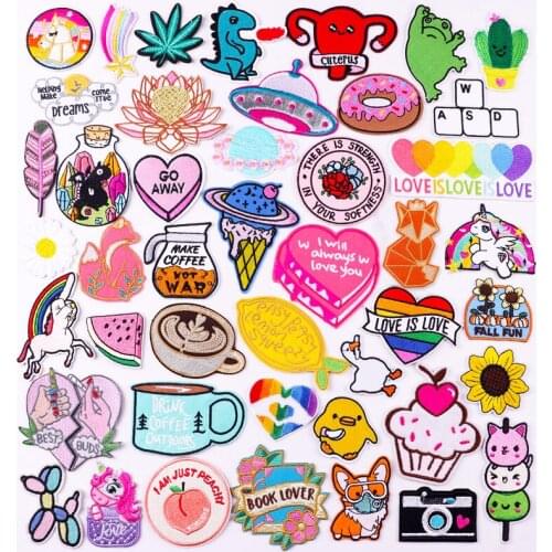 Cartoon Animal Embroidered Patches On Kids Clothes DIY Iron On Patches For Clothing Stickers Unicorn Rainbow Appliques Badges