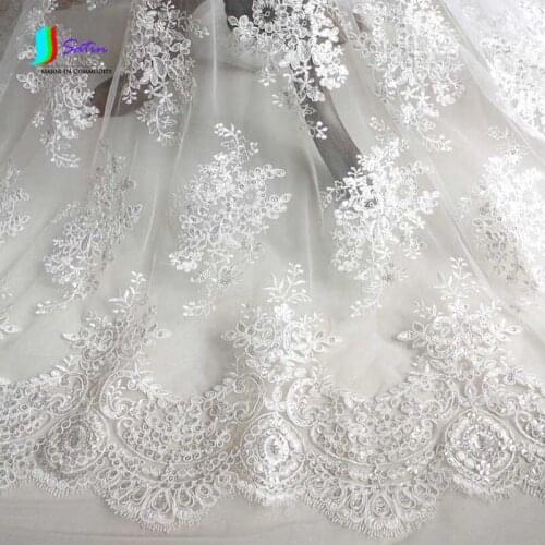 2019 New Elegant Fine Workmanship Tulle Mesh Embroidered Bright White,black Wedding Lace Fabric,Bridal Gown Lace S0050H