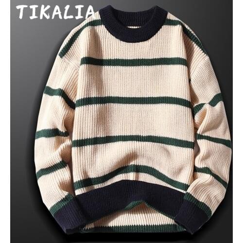 Autumn Sweater Men Pullover Streetwear Wide Stripe Men Wool Sweaters Fashion Clothing 2021 Crew Neck Pullover Sweaters Trends
