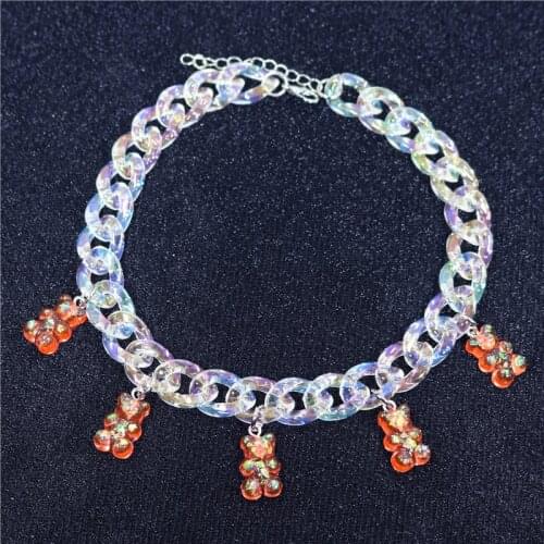 Cute candy color cartoon bear necklace for Women Girls DIY handmade colorful resin bear fresh necklace party jewelry wholesale