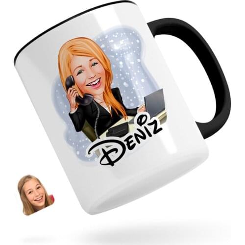 Personalized Women 'S Assistant Caricature Of Black Mug Bardak-1