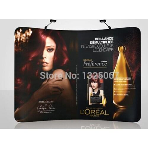 Portable 10ft Curved Tension Fabric Trade Show Display System Pop Up Booth banner stand with custom graphic printing