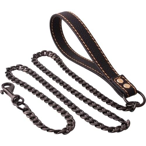 Metal Dog Leash Chain Strong Stainless Steel Pet Lead Belt Durable Traction Rope Fashion Pet Leash Long for Medium Large Dogs