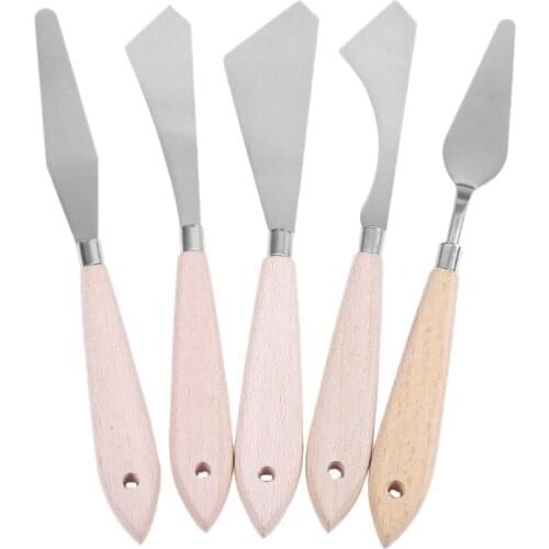 PPYY-5 Pcs Painting Knife Spatula Palette Knife Wood Handle and Metal Blade Painting Accessories for Art and Paint