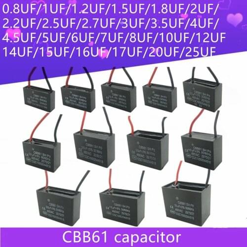 CBB61 Rectangular Capacitor Ceiling Fan Motor 450V 0.8/1/1.2/1.5/1.8/2/2.2/2.5/2.7/3/3.5/4/5/6/7/8/10/12/14/15/17 /20/ 25UF