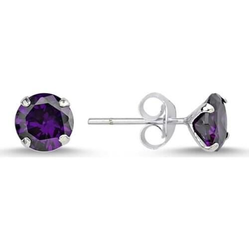 KUTAYDAN 6mm Round Amethyst Zircon Engagement Earrings 925 Sterling Silver