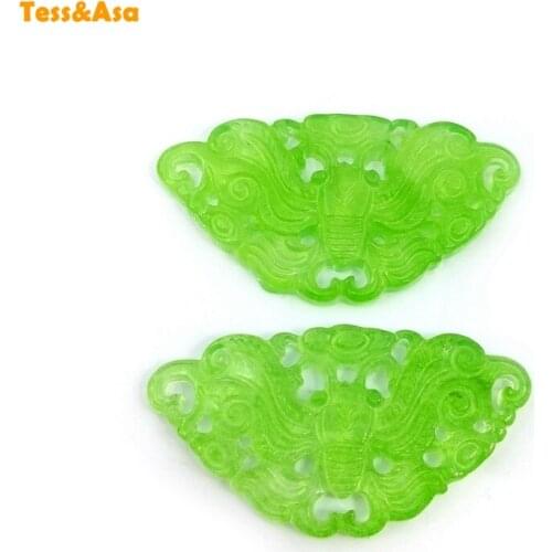 Natural Green Jade Slice Earrings Pendant Necklace Carved Flower Hollowed-Out Work Butterfly Shape Jewelry Amulet For Women DIY
