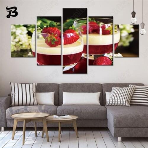 Modern Canvas Painting 5 Pieces Delicious Strawberry Dessert Wall Art Pictures for Dining Room Kitchen Modern Home Wall Decor