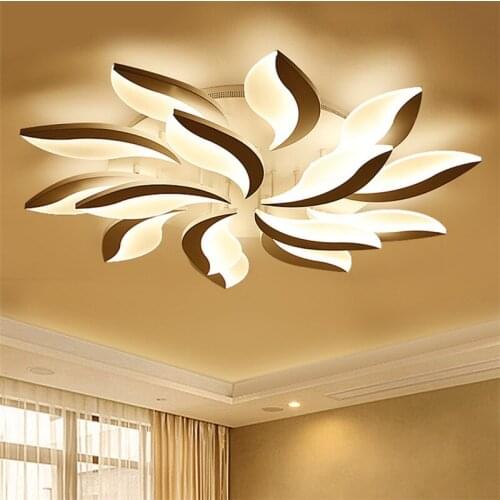 Modern Leaves Ceiling Light Living Room Hall Bedroom Lamps Chandelier Black/White Remote Control Brightness Dimmable Fixtures