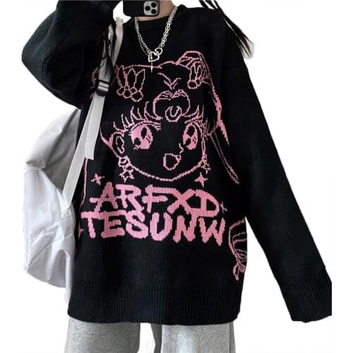 Anime Sweater Japanese In Harajuku Style Goth Sweatshirts 2021 Korean Punk Women Loose Jumper Ulzzang Sailor Moon Dark ST025