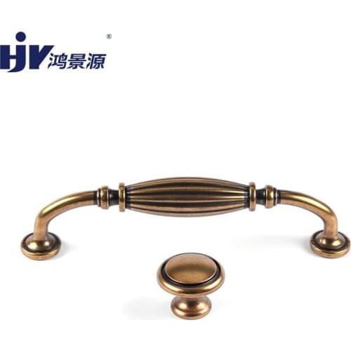 HJY Furniture Retro Handle Knobs Zinc Alloy Vintage Antique Copper Color Cabinet Hardware Handles Hole Distance 128mm Z411-Z412