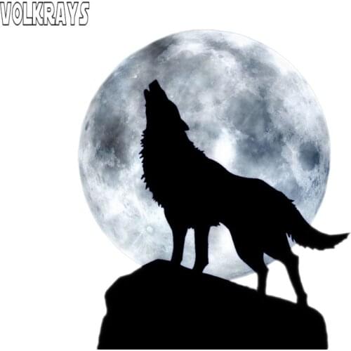 Volkrays Personality Car Sticker Full Moon Howl Wolf Accessories Reflective PVC Decal for Motorcycle Rav4 Lada Niva,15cm*14cm