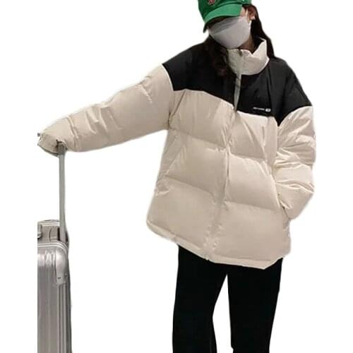 2021 New Womens Fashion Short Down Cotton Jacket Winter Warm Student Outerwear Casual Loose Parka Overcoat Black Abrigo Mujer