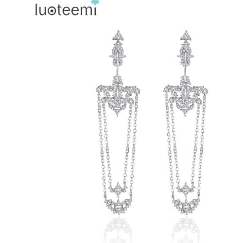 LUOTEEMI Luxury Big Long Hollow Drop Earrings for Women Wedding Engagement Party Fashion Jewelry CZ Pendientes Bijoux Femme Gift
